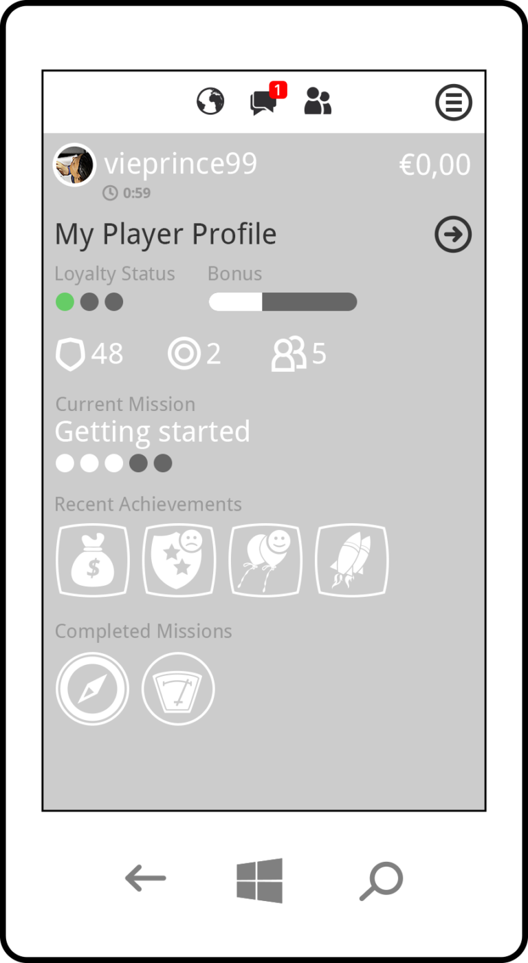 Wireframe for a player profile